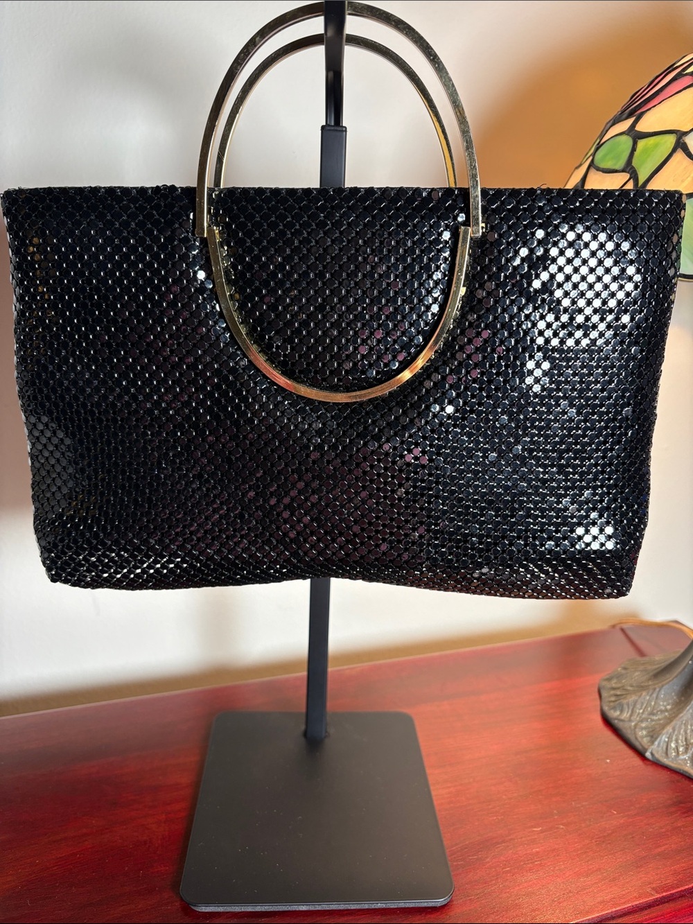 Women's Black Sequin clutch/crossbody with Gold Handles
